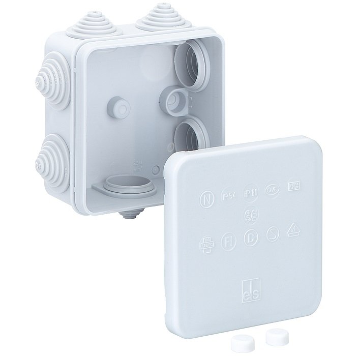 Фото Розподільча коробка HP 80 (85х85х42), порожня, 7 ступінчастих введень (3,5-20,5мм), IP55